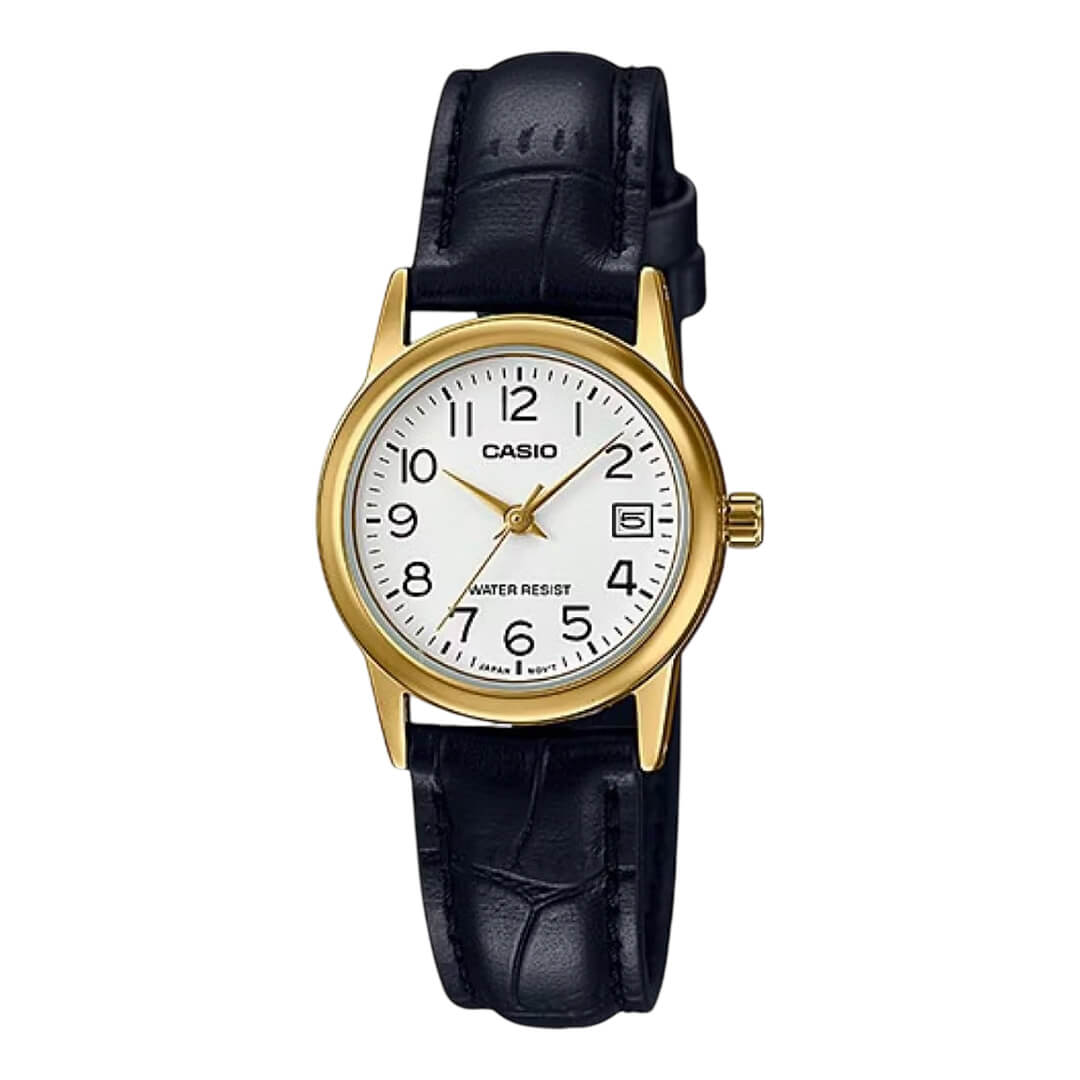 Reloj Casio LTP-V002GL-7B2 dorado con esfera blanca para mujer minimalista