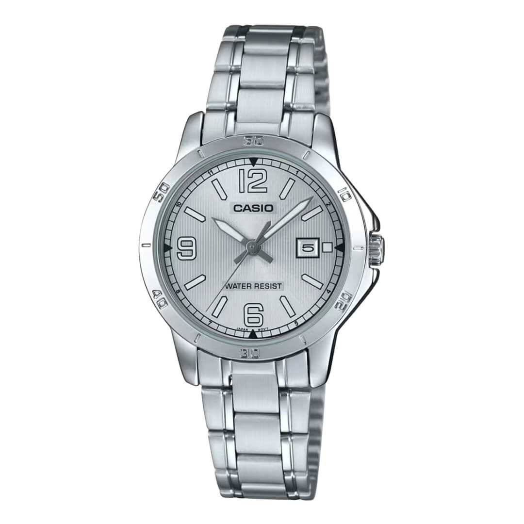 Reloj Casio LTP-V004D-7B2 plateado con esfera plateada para mujer