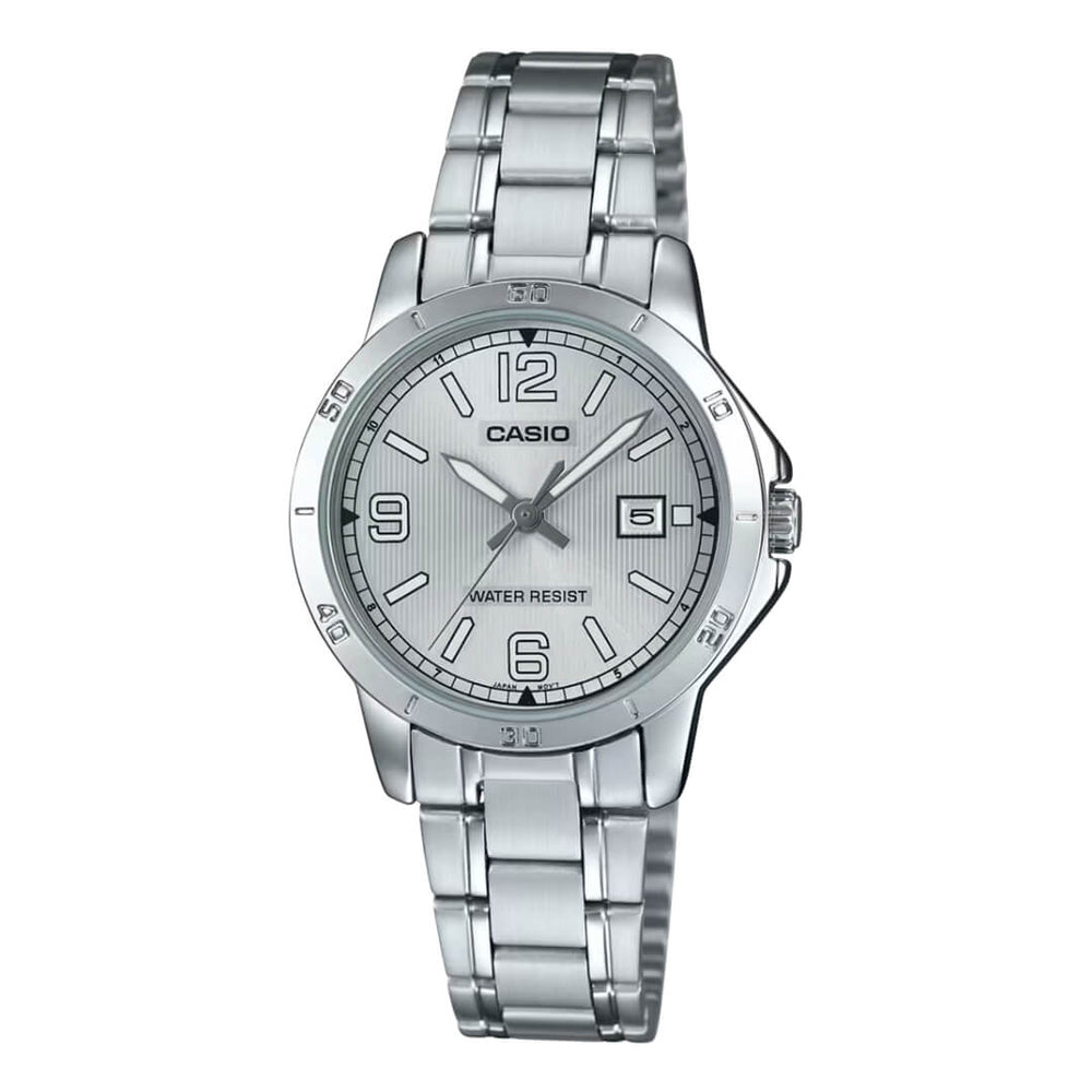 Reloj Casio LTP-V004D-7B2 plateado con esfera plateada para mujer