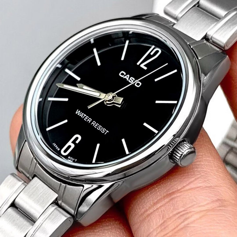 Reloj Casio LTP-V005D-1BU Mujer Acero Plateado Negro | CAS-M-80