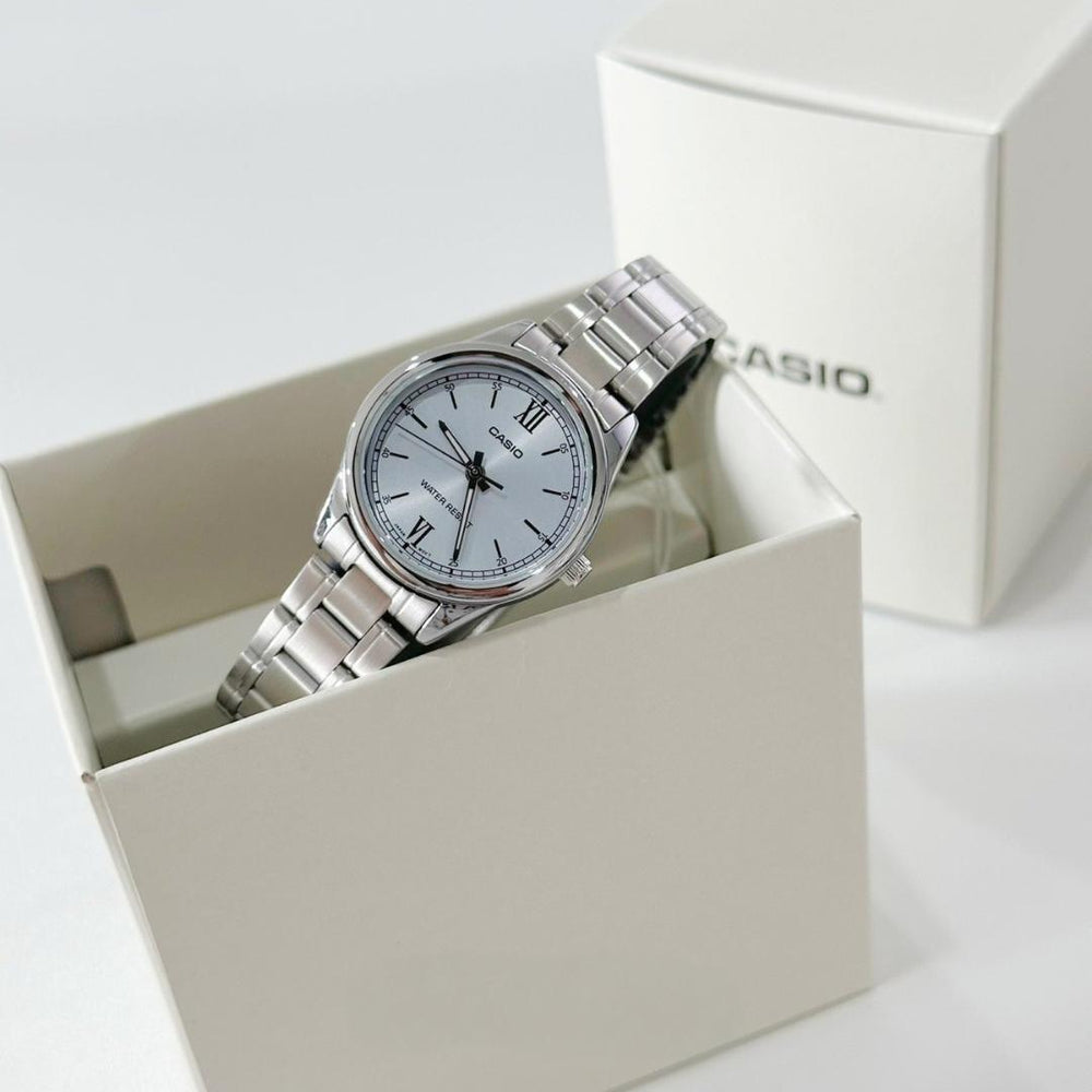 Reloj Casio LTP-V005D-2B3 Mujer Celeste Acero Plateado | CAS-M-57