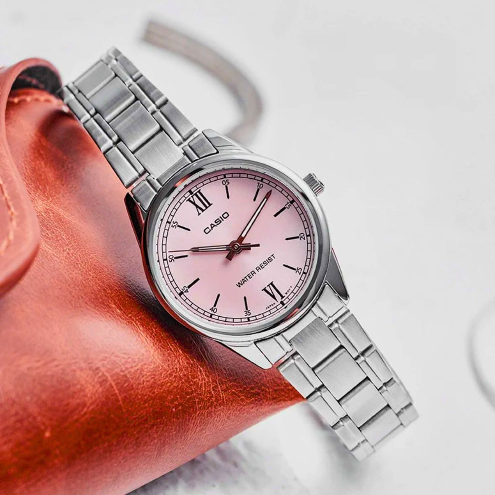 Reloj Casio LTP-V005D-4B2 Mujer Rosado Acero Plateado | CAS-M-213