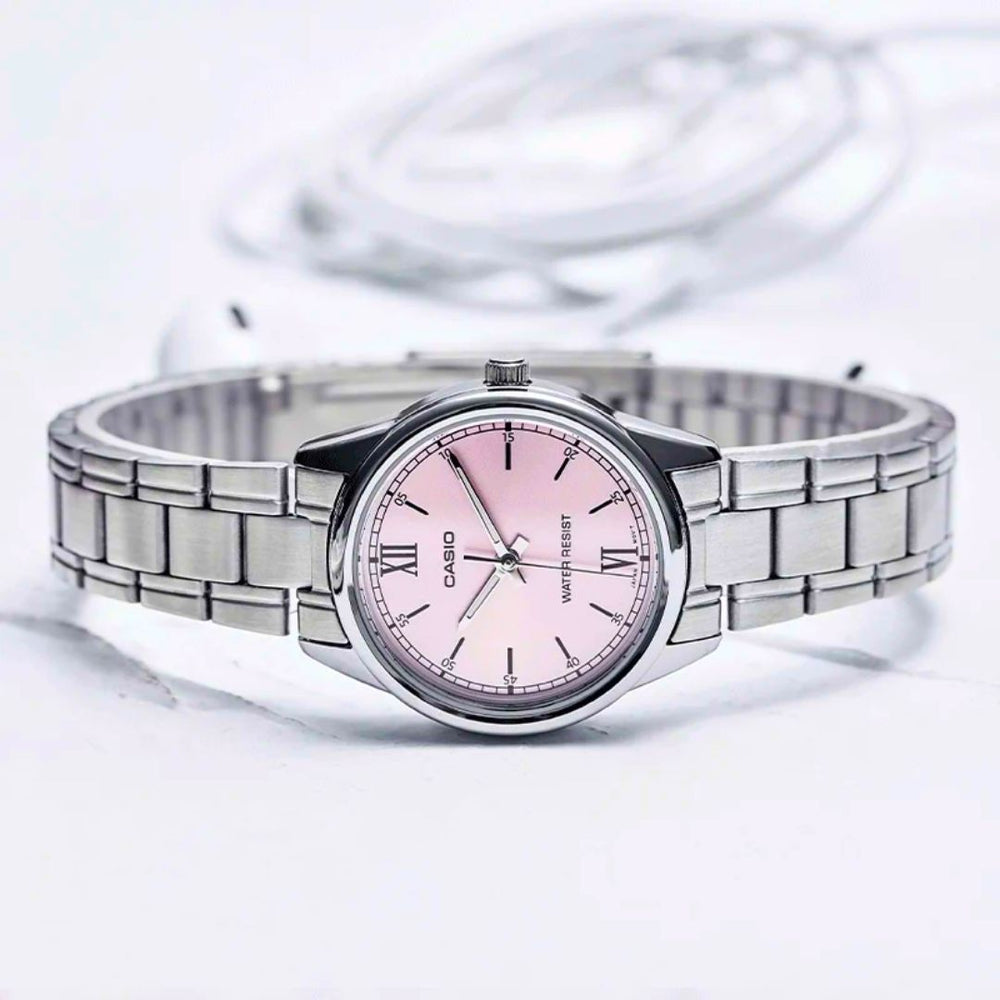 Reloj Casio LTP-V005D-4B2 Mujer Rosado Acero Plateado | CAS-M-213