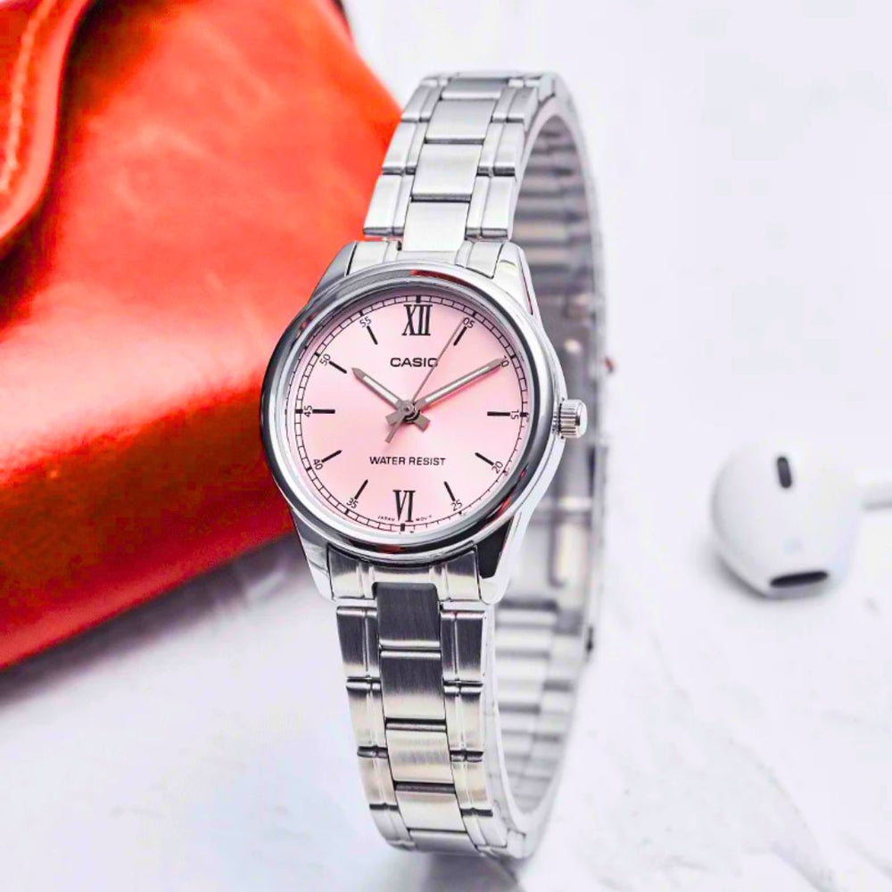 Reloj Casio LTP-V005D-4B2 Mujer Rosado Acero Plateado | CAS-M-213