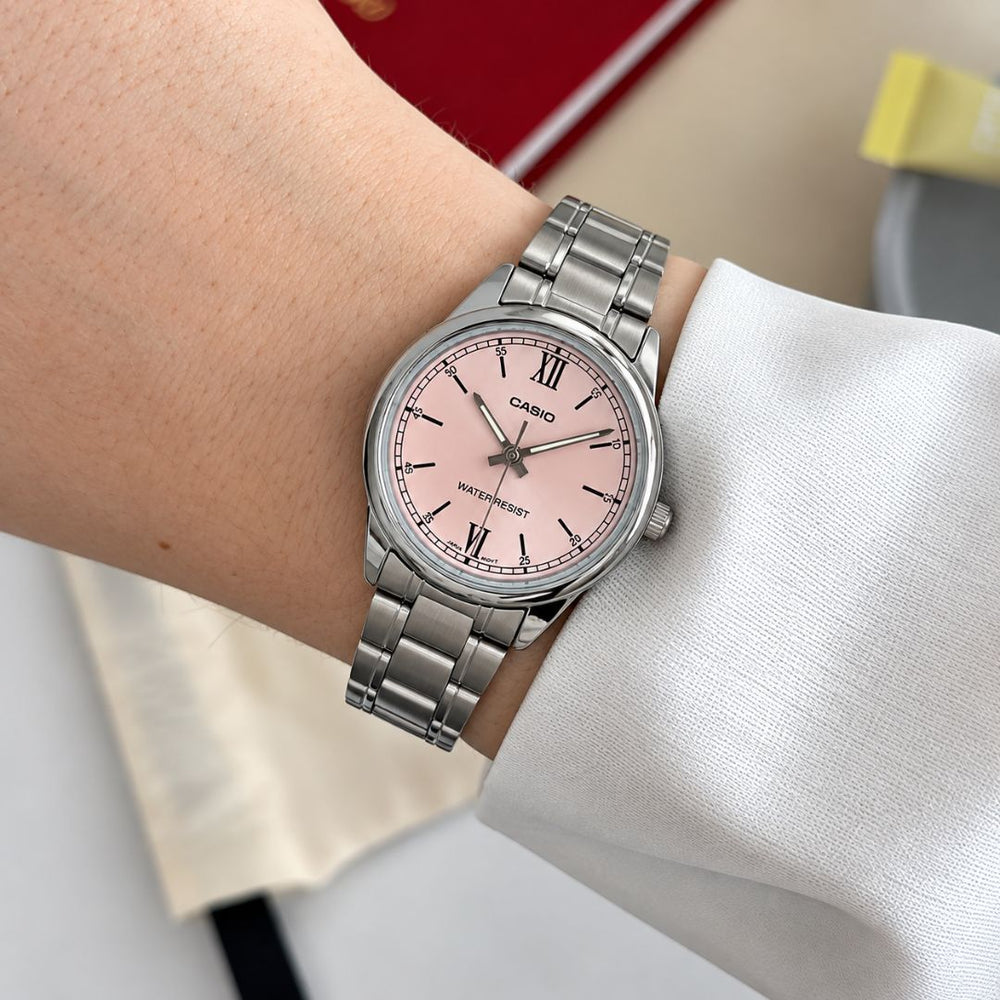 Reloj Casio LTP-V005D-4B2 Mujer Rosado Acero Plateado | CAS-M-213