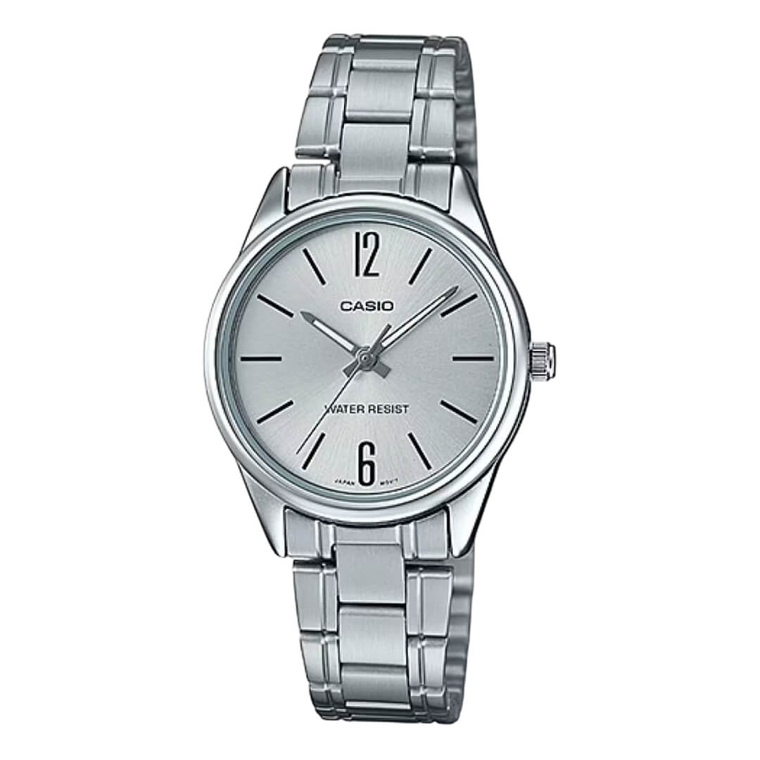 Reloj Casio LTP-V005D-7B plateado con esfera plateada para mujer