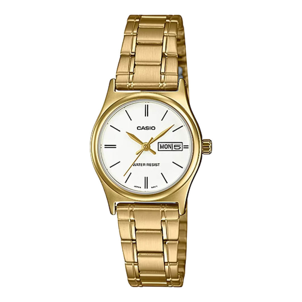 Reloj Casio LTP-V006G-7B dorado con esfera blanca para mujer