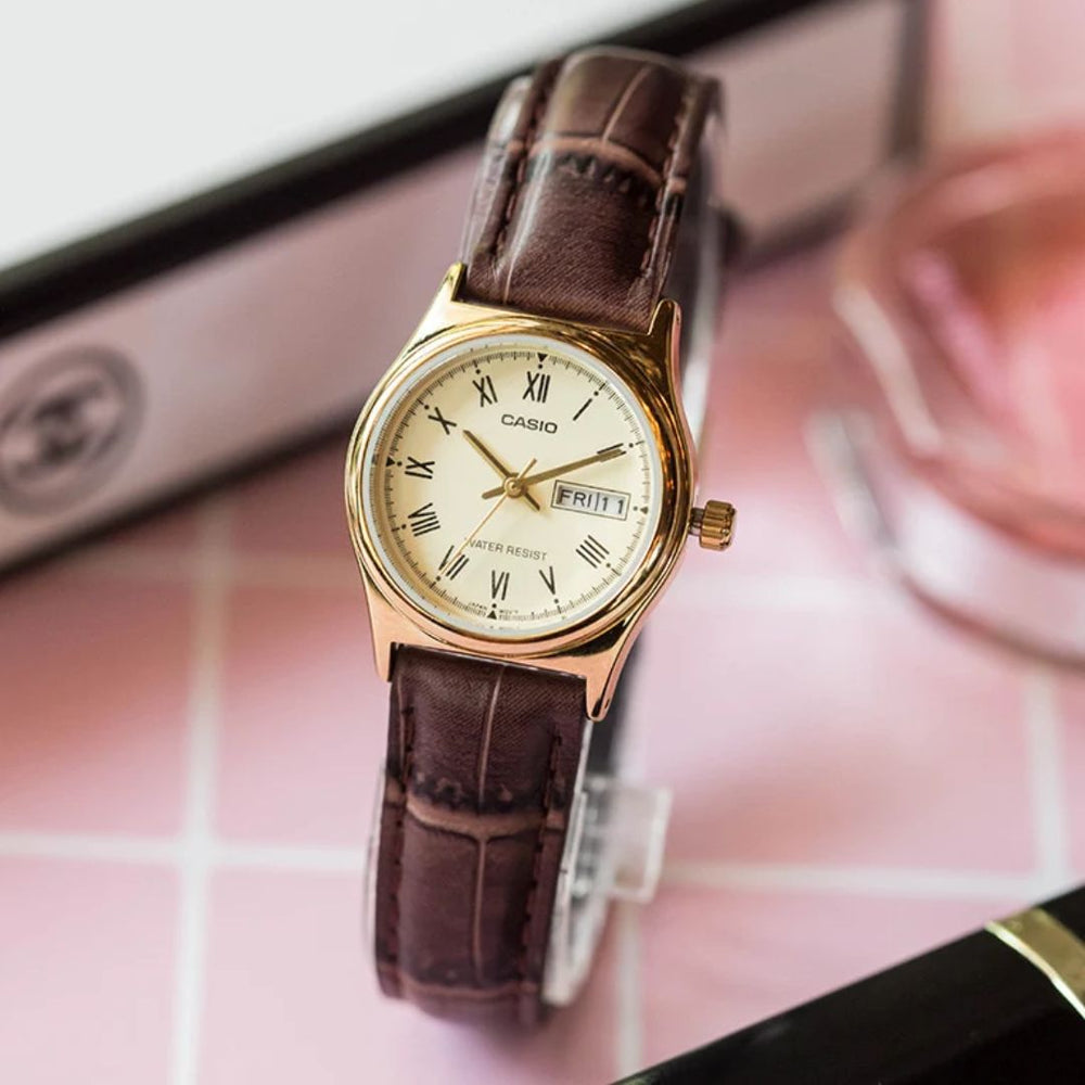 Reloj Casio LTP-V006GL-9B Mujer Cuero Marrón | CAS-M-214