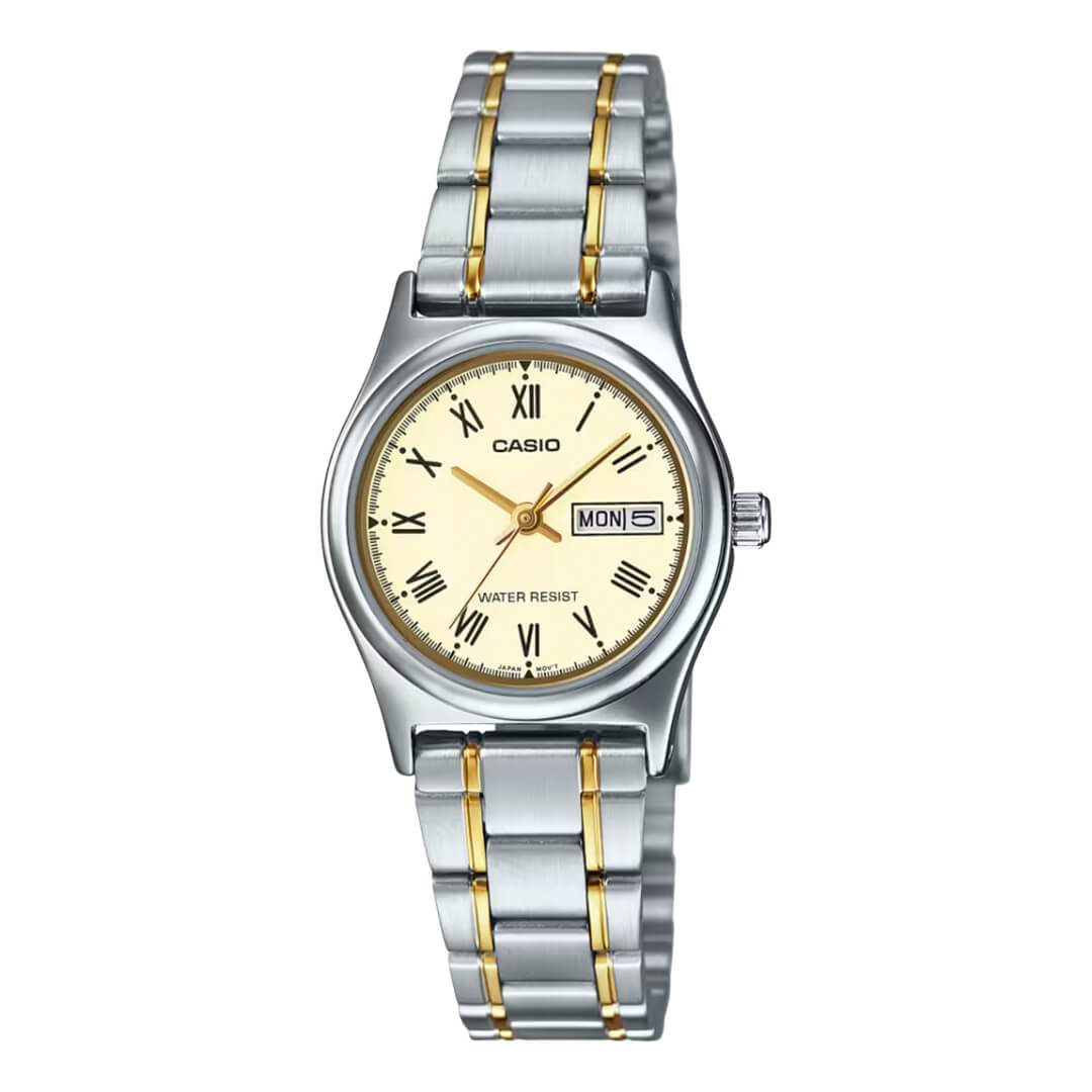 Reloj Casio LTP-V006SG-9B bicolor con esfera dorada para mujer