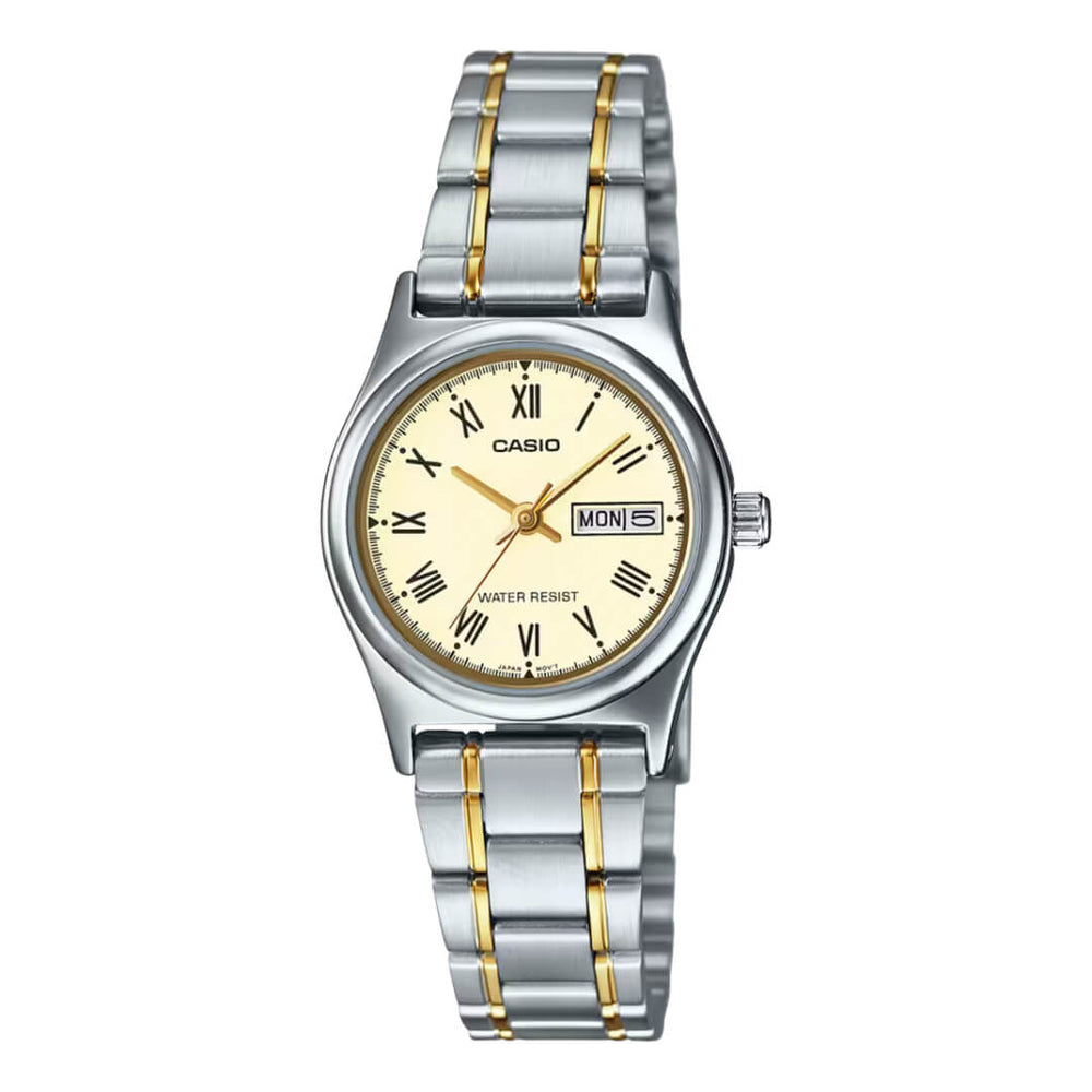 Reloj Casio LTP-V006SG-9B bicolor con esfera dorada para mujer