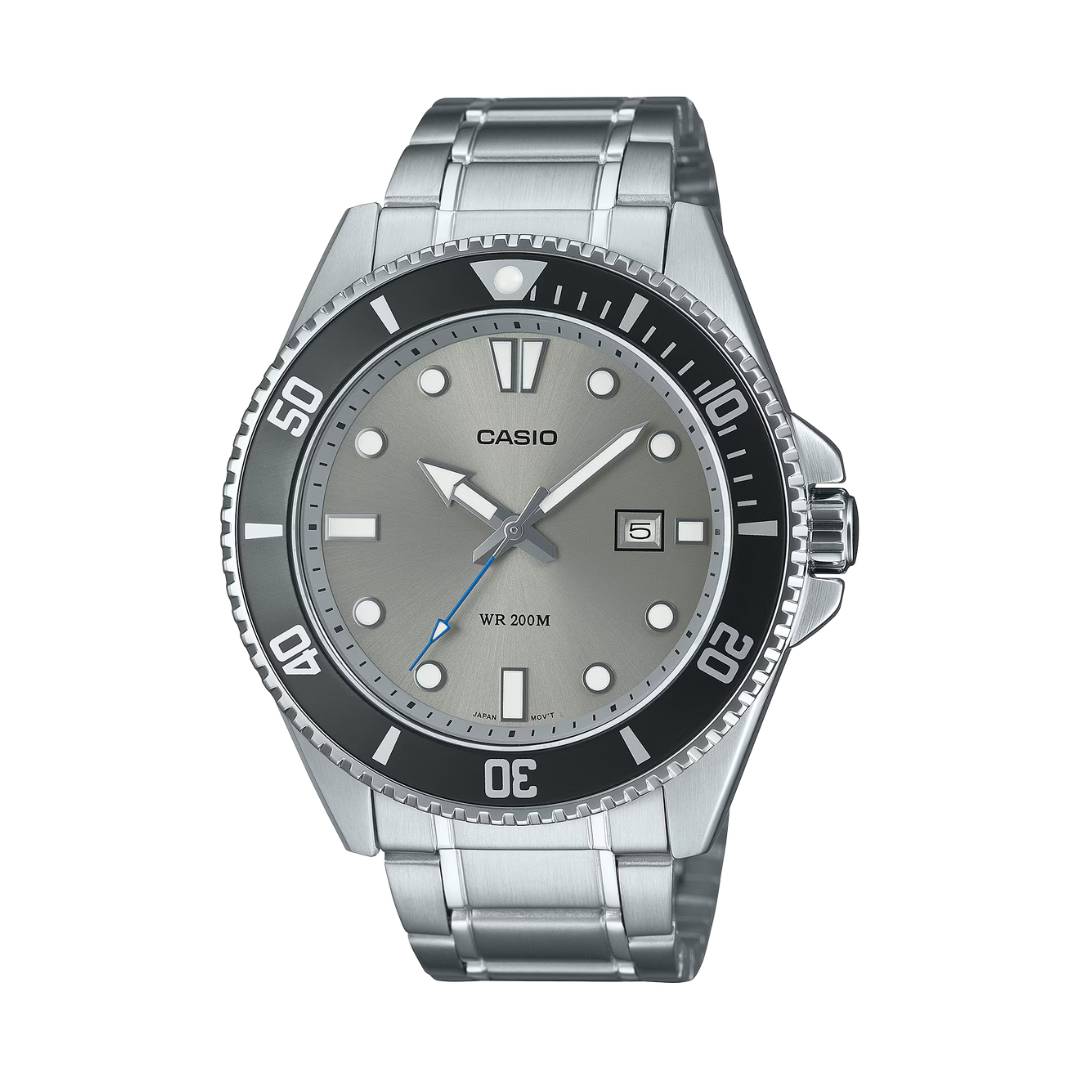 Reloj Casio MDV-107D-8A plateado con esfera gris para hombre