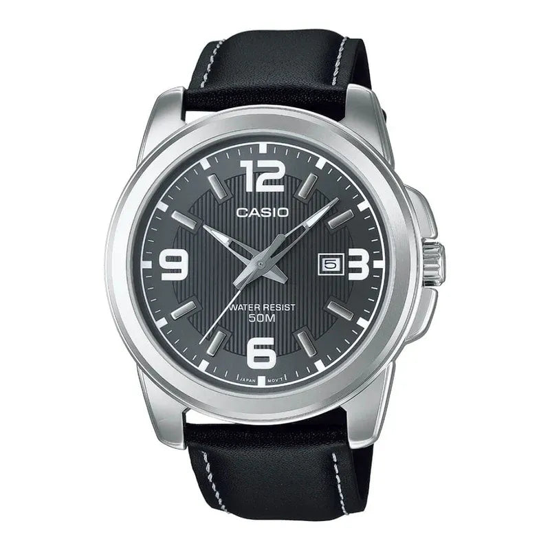 Reloj Casio MTP-1314L-8AV plateado con esfera negra para hombre
