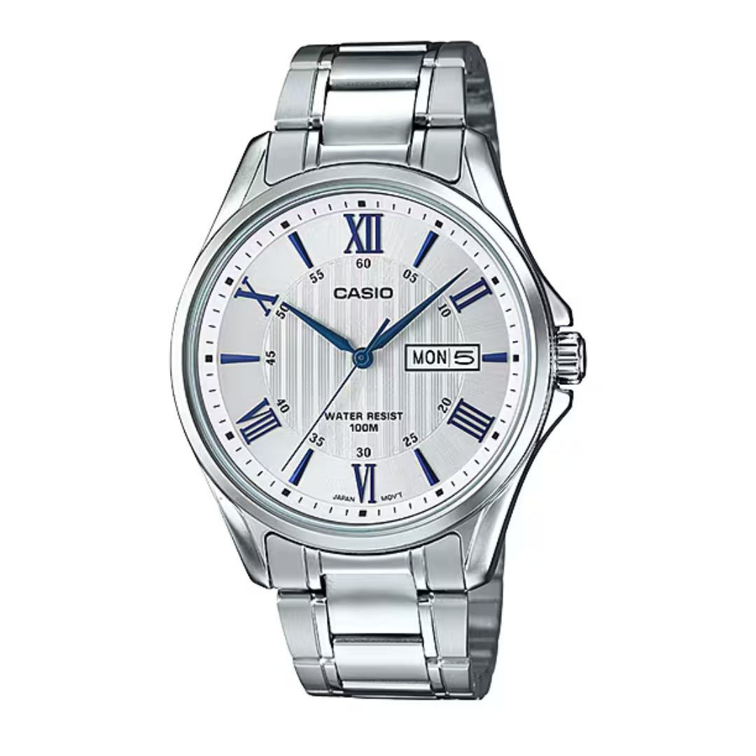 Reloj Casio MTP-1384D-7A2 plateado con esfera blanca para hombre