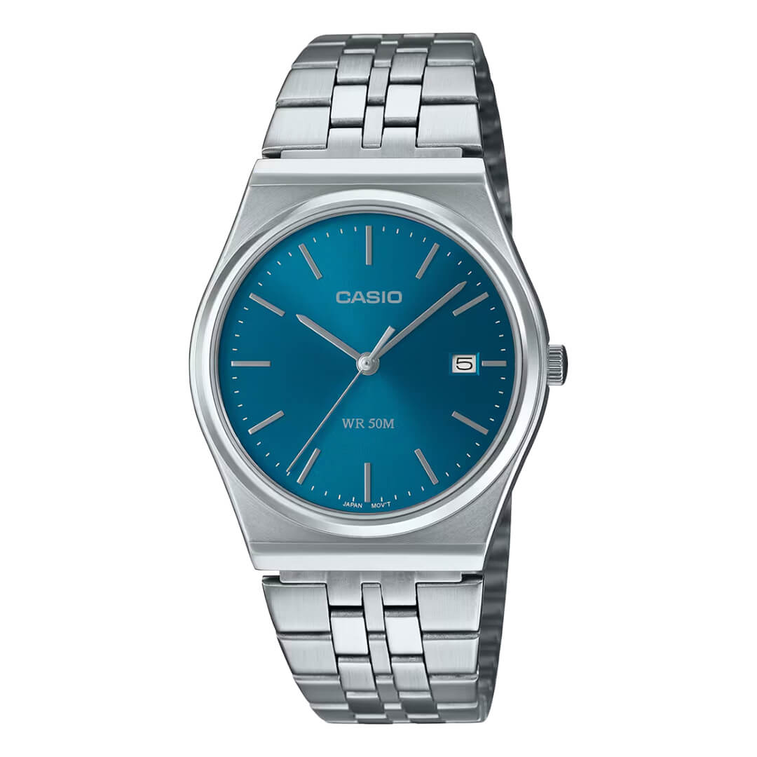 Reloj Casio MTP-B145D-2A2 plateado con esfera azul para hombre