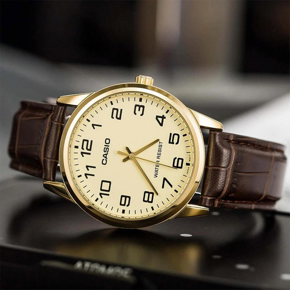 Reloj Casio MTP-V001GL-9BU Hombre Cuero Marrón | CAS-123