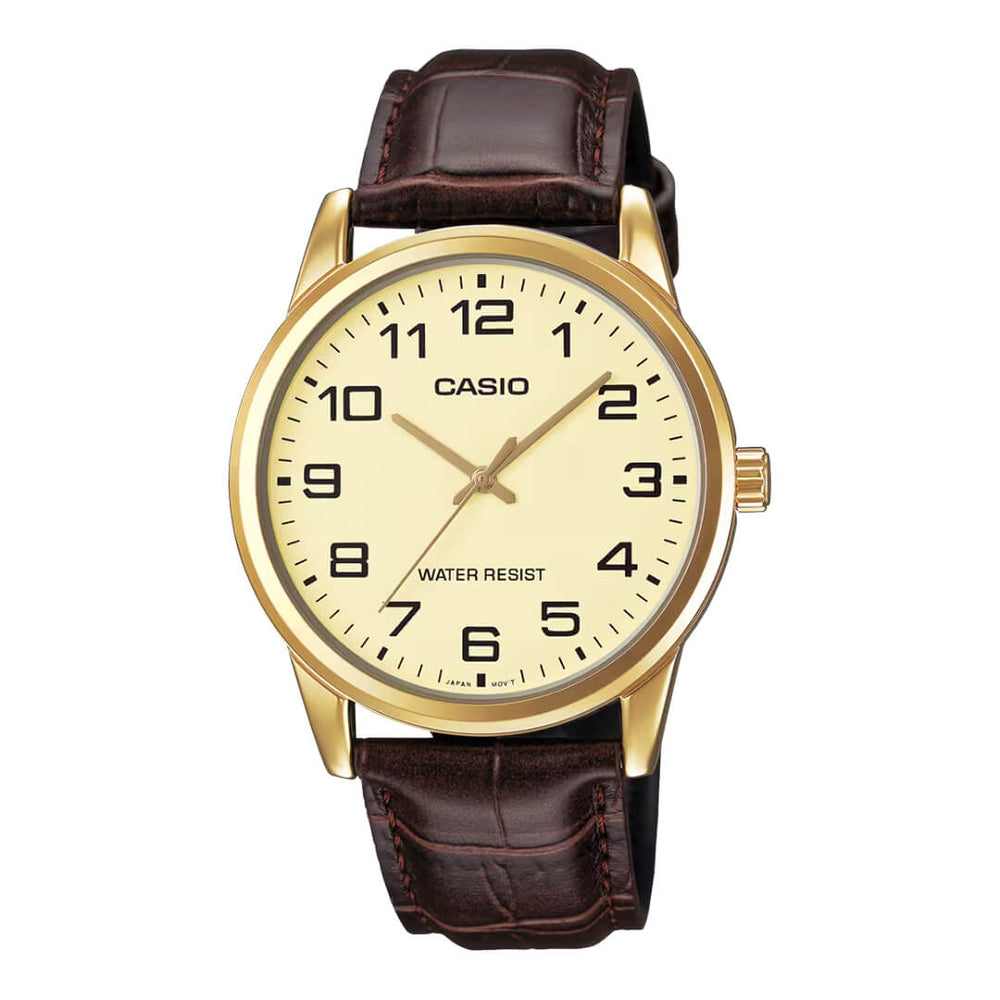 Reloj Casio MTP-V001GL-9BU Hombre Cuero Marrón | CAS-123