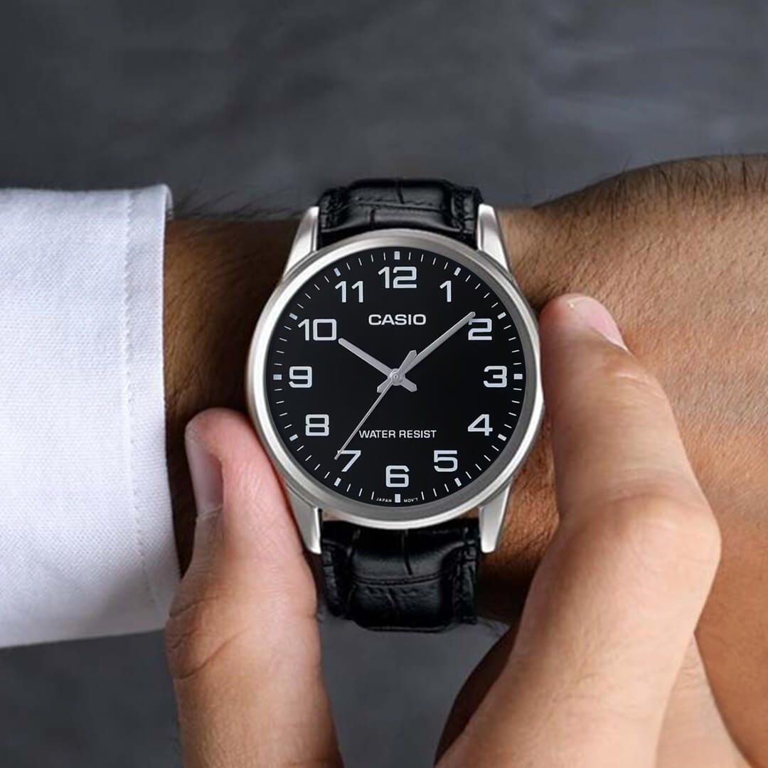 Reloj Casio MTP-V001L-1B Hombre Cuero Negro | CAS-70