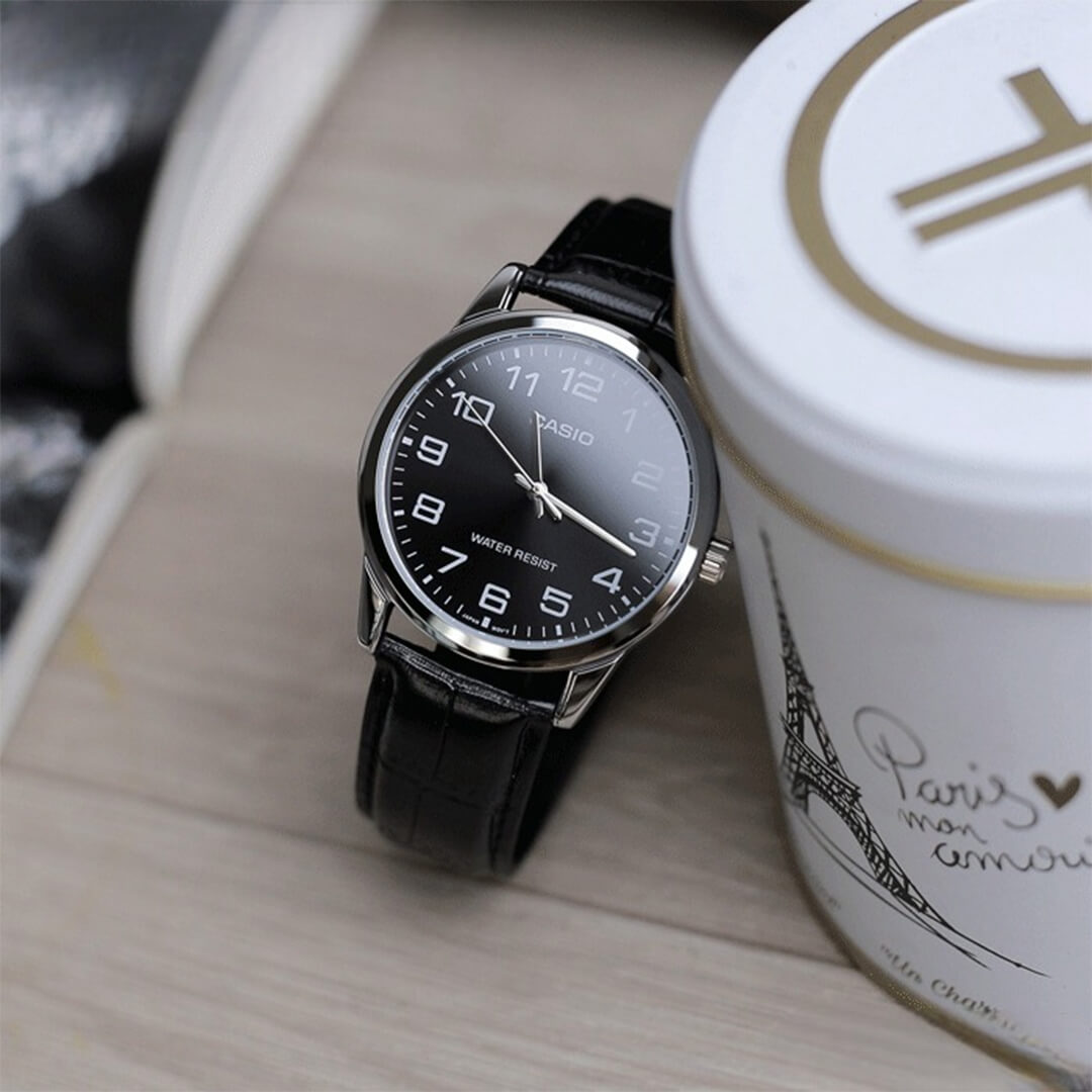Reloj Casio MTP-V001L-1B Hombre Cuero Negro | CAS-70