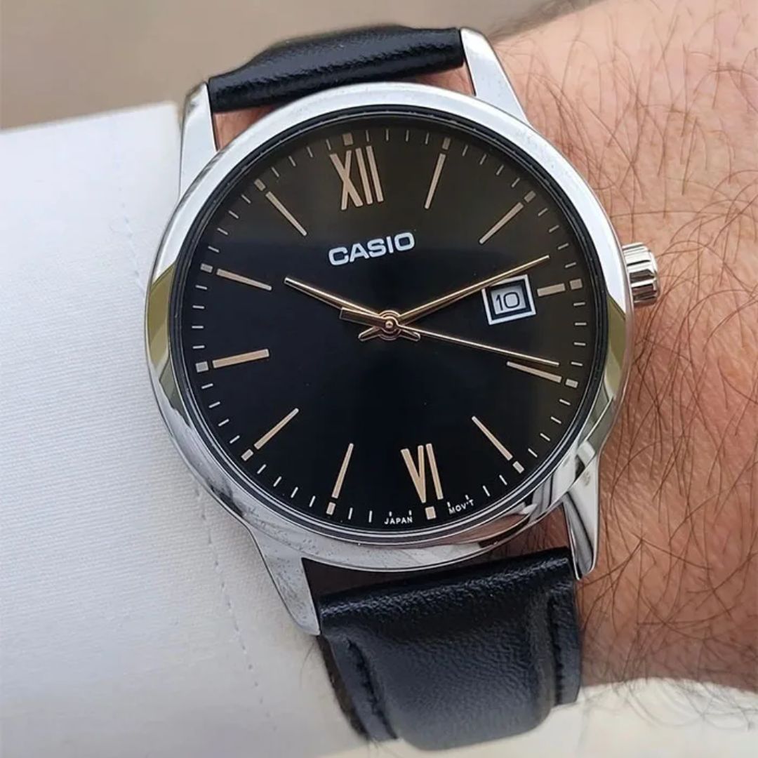 Reloj Casio MTP-V002L-1B3 Hombre Cuero Negro | CAS-287
