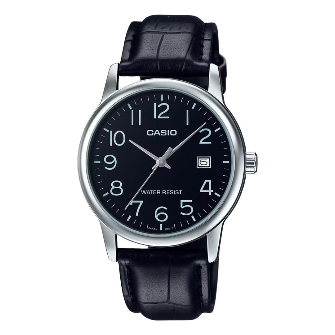 Reloj Casio MTP-V002L-1BU plateado con esfera negra para hombre