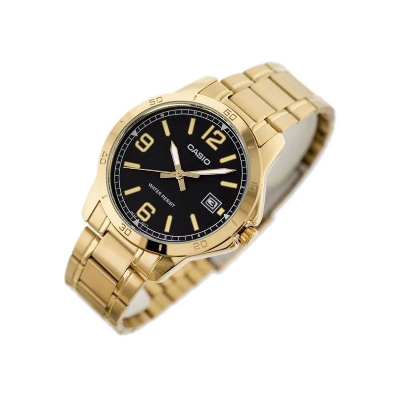 Detalle de la esfera negra y calendario del Reloj Casio MTP-V004G-1B