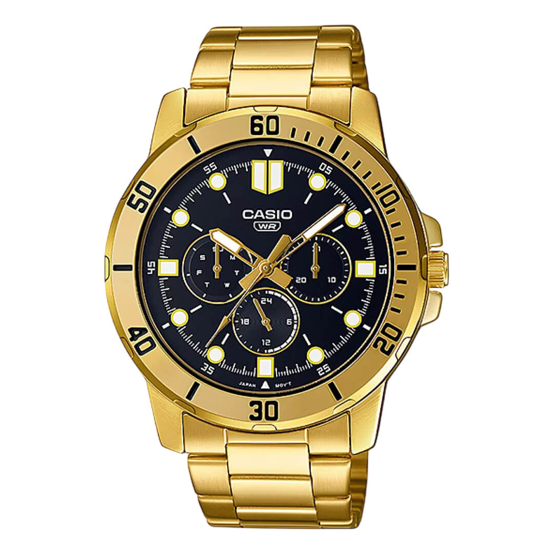 Reloj Casio MTP-V004G-1C dorado con esfera negra para hombre
