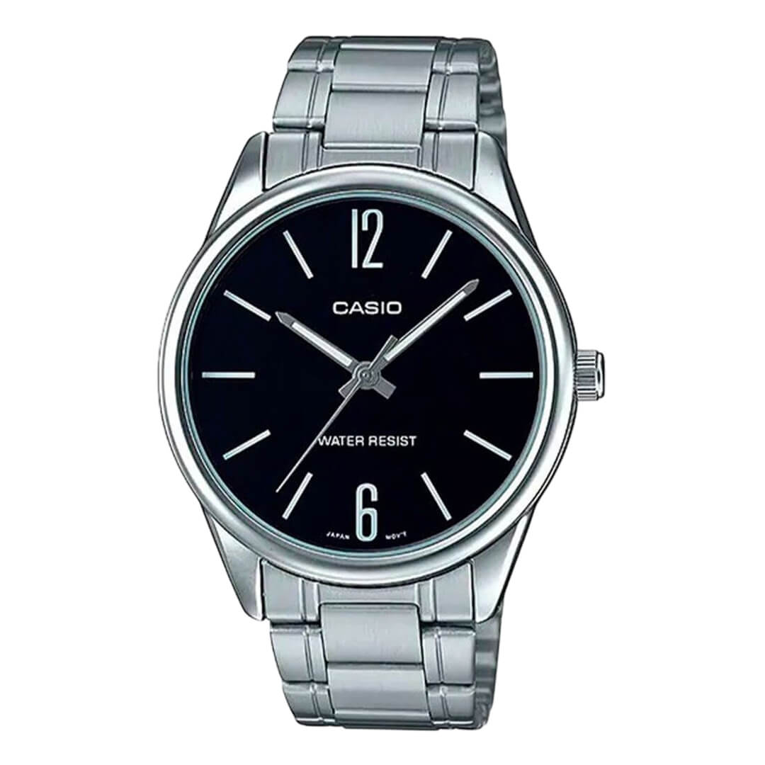 Reloj Casio MTP-V005D-1B plateado con esfera negra para hombre