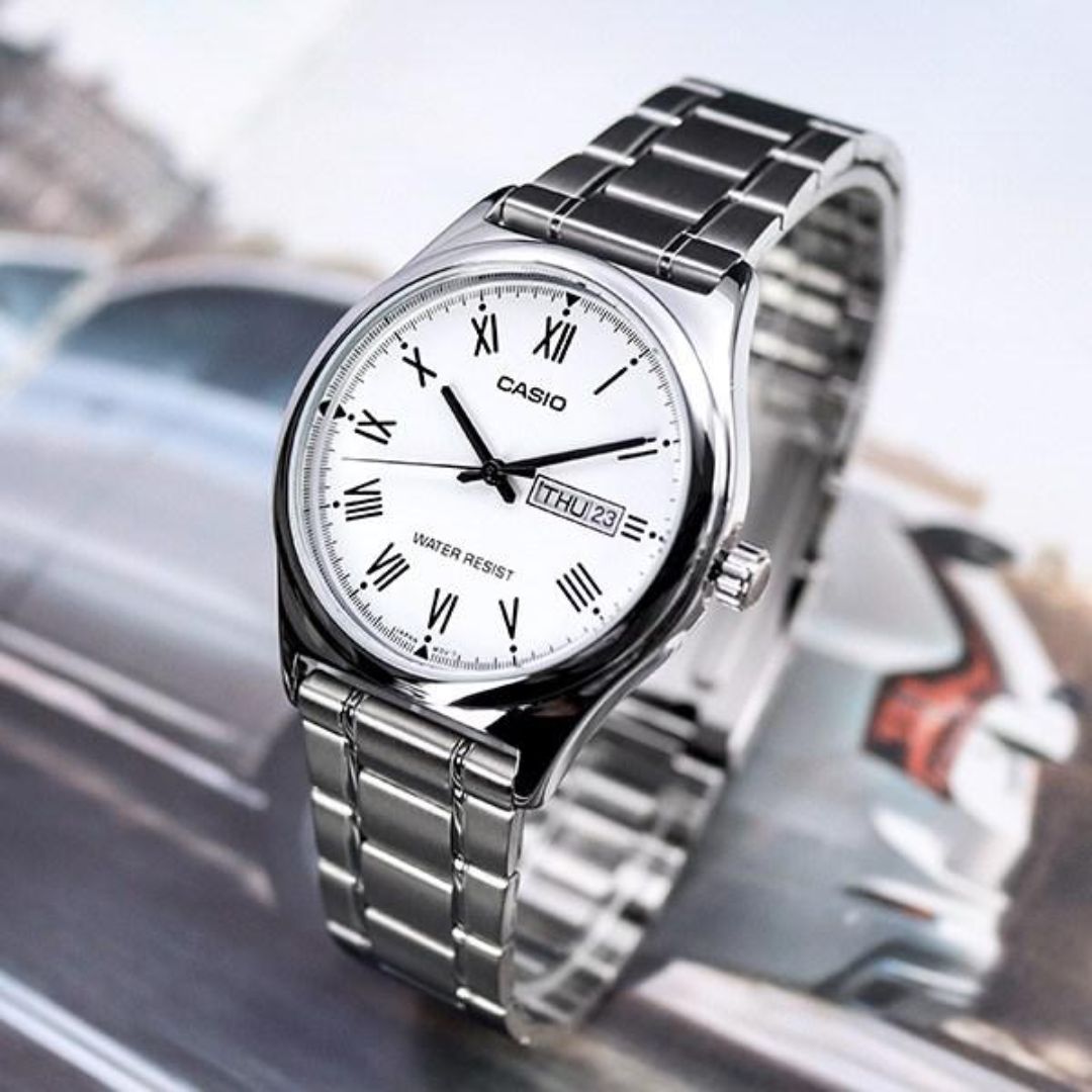 Reloj Casio MTP-V006D-7B Hombre Acero Blanco | CAS-295