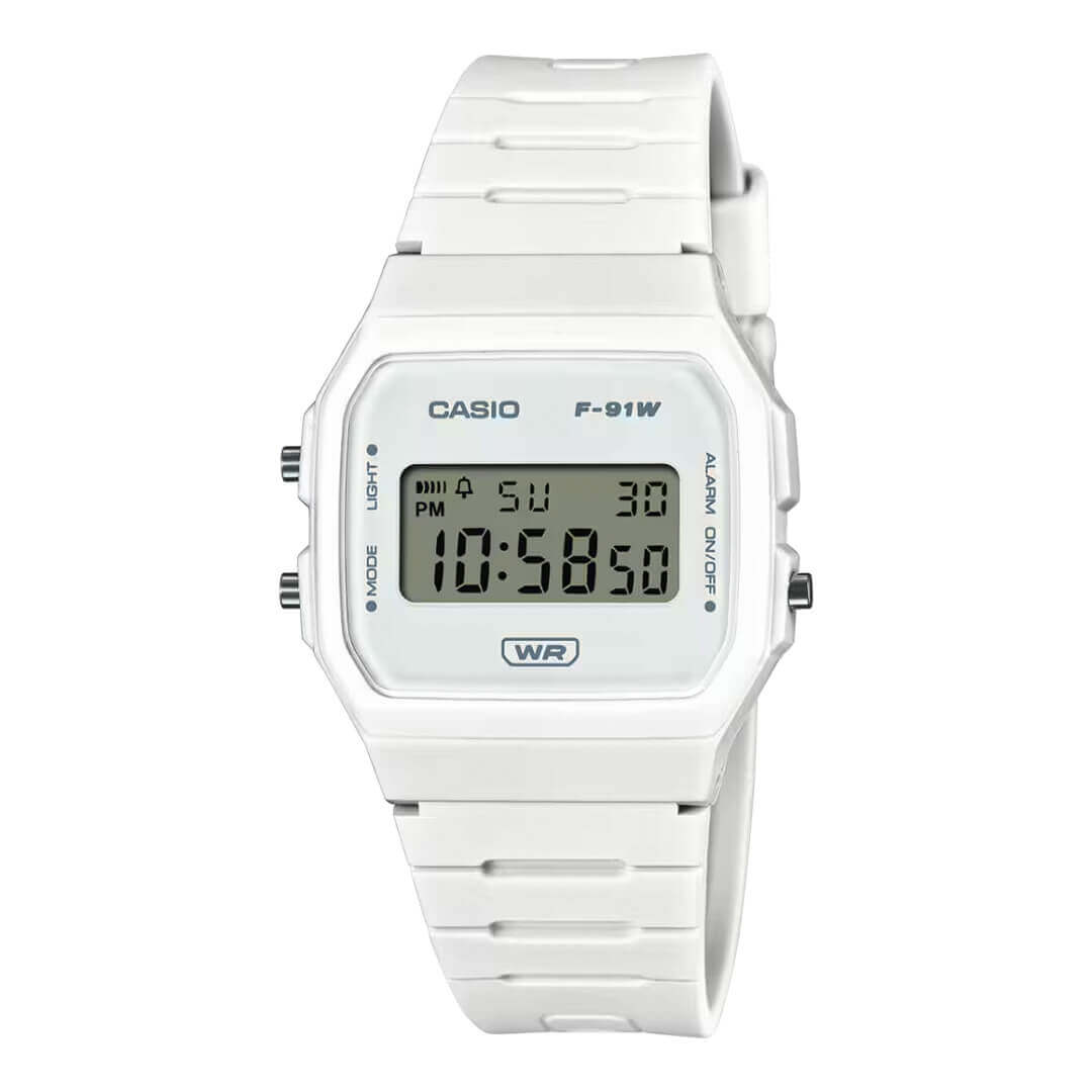 Reloj Casio Retro F-91WB-7A para hombre con correa de resina blanca.