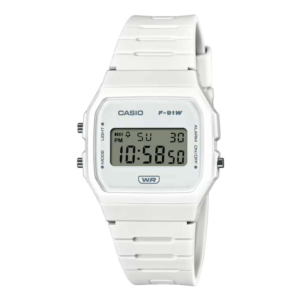 Reloj Casio Retro F-91WB-7A para hombre con correa de resina blanca.