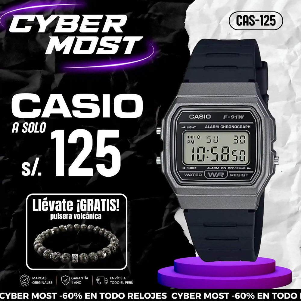 Reloj Casio Retro F-91WM-1BD Hombre Resina Negro | CAS-125