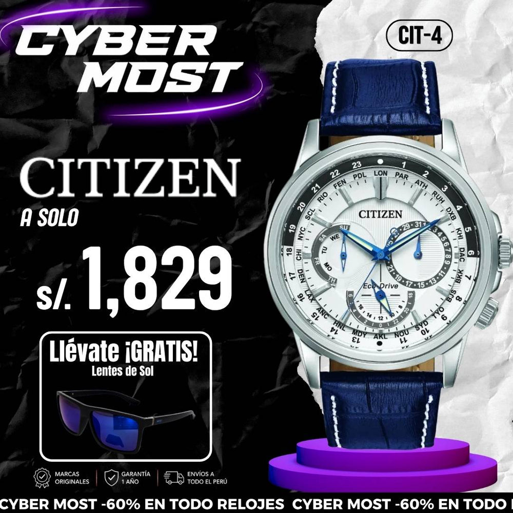 Reloj Citizen Eco Drive BU2020-02A Hombre Cuero Azul | CIT-4