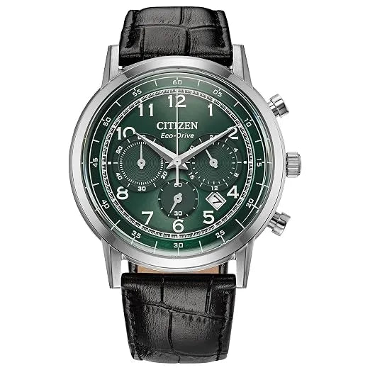 Reloj Citizen Eco-Drive CA4630-02X para hombre con esfera verde y correa de cuero negro.