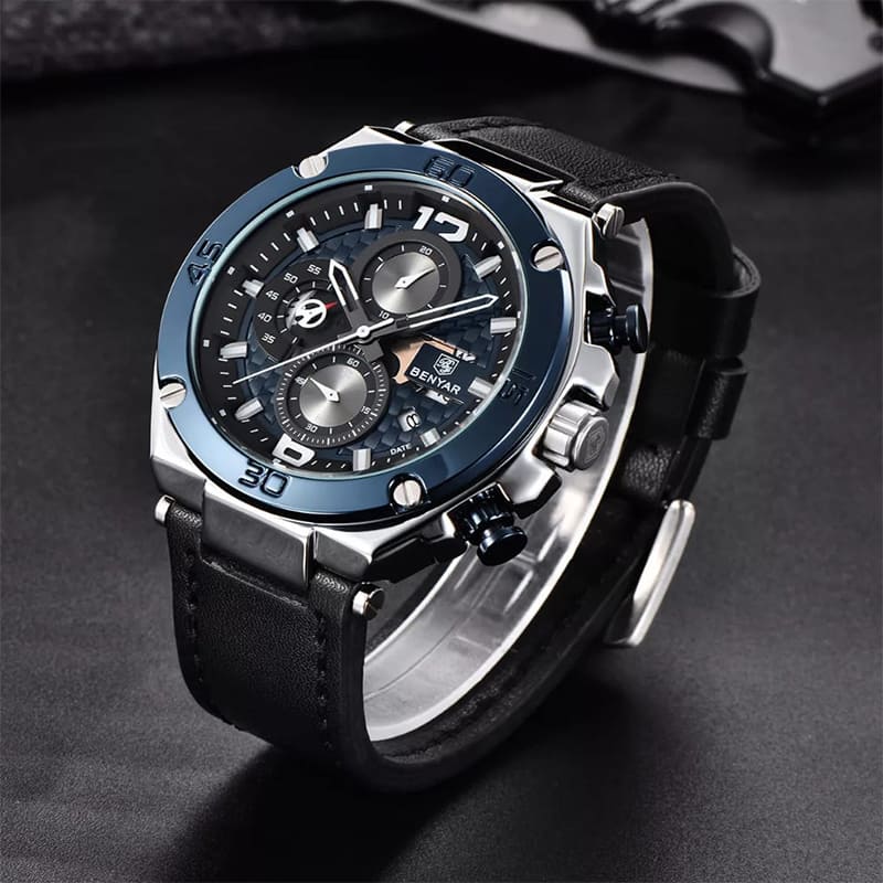 RELOJ BENYAR CUERO NEGRO AZUL BEN-5