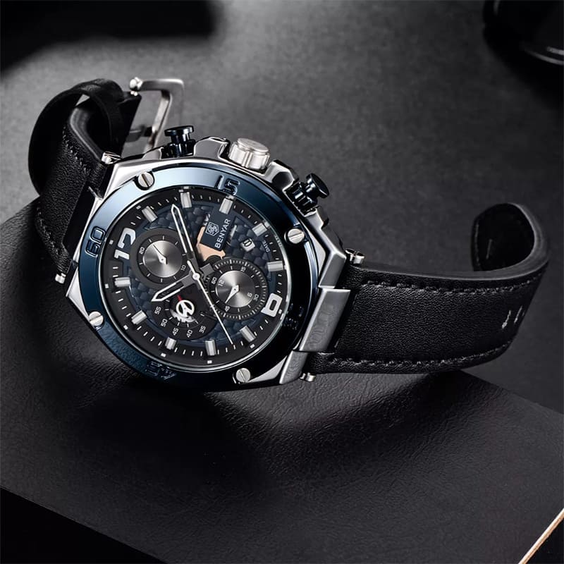 RELOJ BENYAR CUERO NEGRO AZUL BEN-5