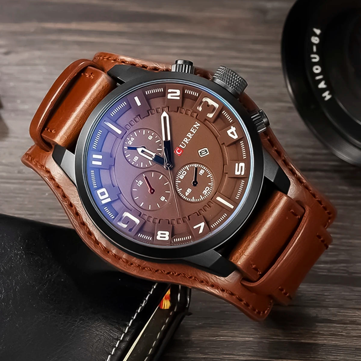 Reloj Curren Hombre Doble Cuero Marrón | CUR-1