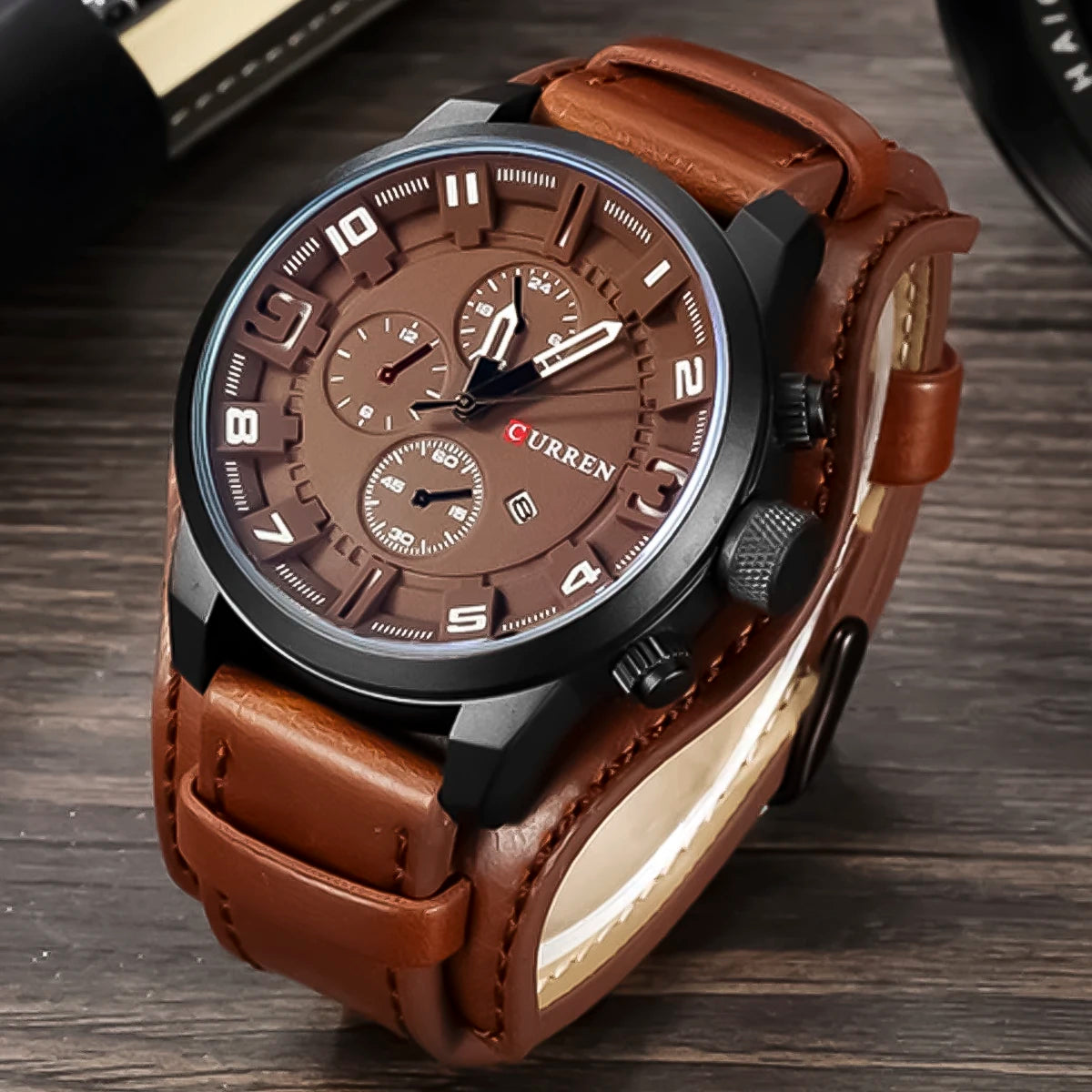 Reloj Curren Hombre Doble Cuero Marrón | CUR-1