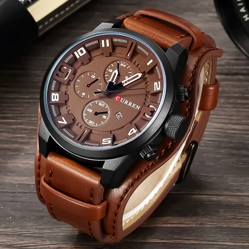 Reloj Curren Hombre Doble Cuero Marrón | CUR-1