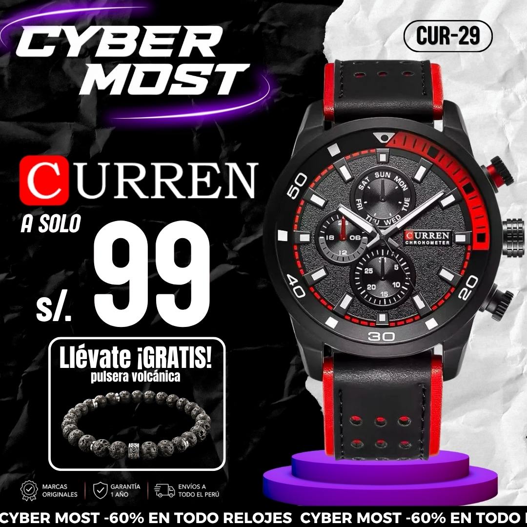 Reloj Curren Hombre Cuero Negro | CUR-29