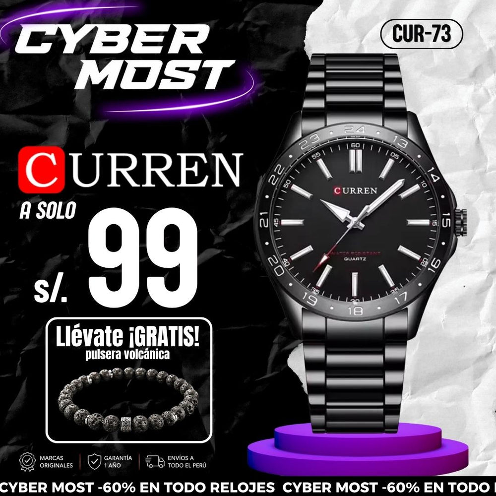 Reloj Curren CUR-73 hombre con brazalete de acero y esfera negra.