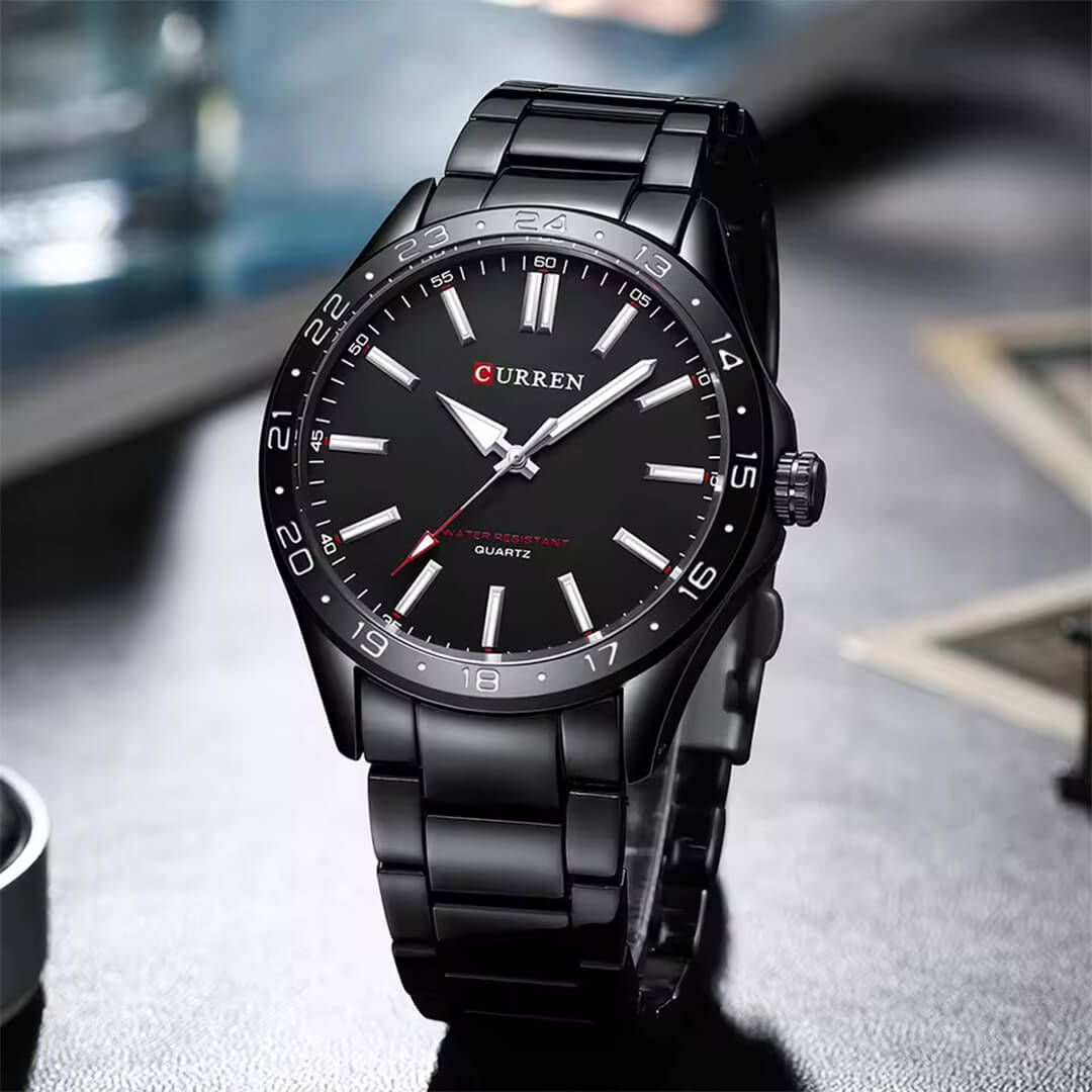 Reloj Curren CUR-73 de acero inoxidable color negro para uso diario.