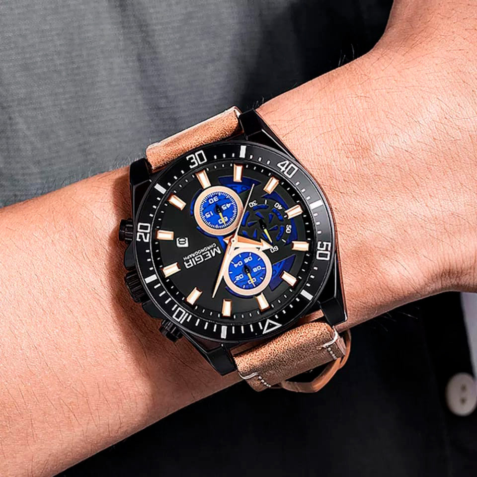Reloj Megir Hombre Cuero Marrón | MEG-58