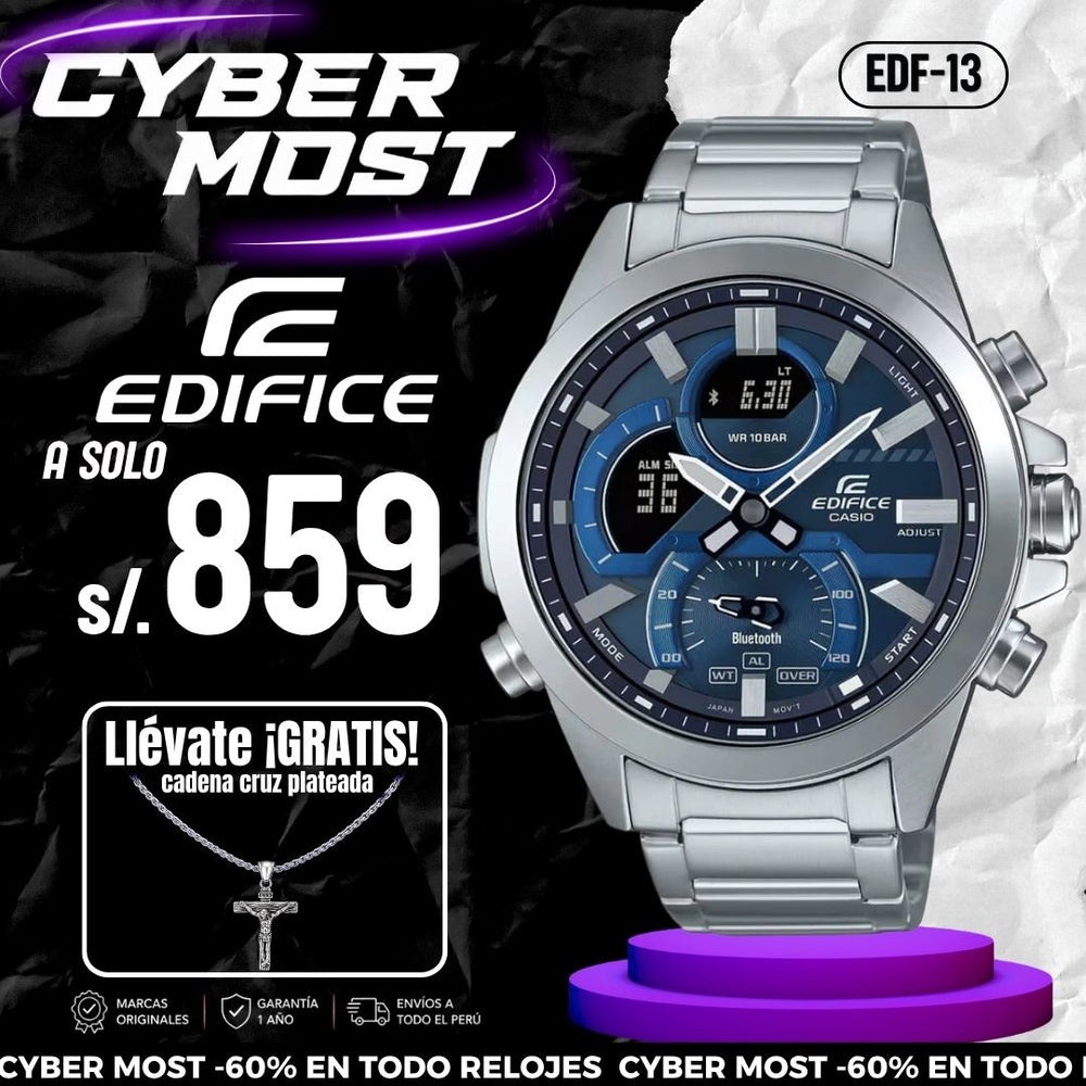 Reloj Edifice ECB-30D-2AD Hombre Bluetooth Plateado