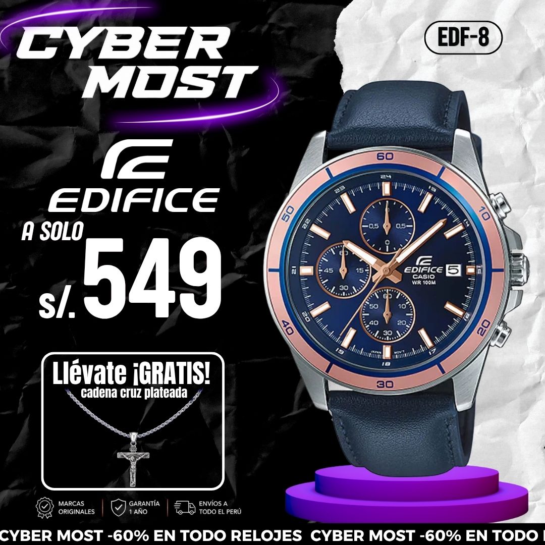 Reloj Edifice EFR-526L-2AV Hombre Cuero Azul