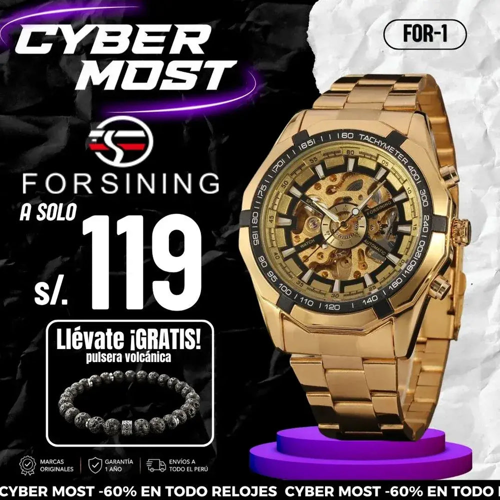 Reloj Forsining Hombre Automático Dorado | FOR-1