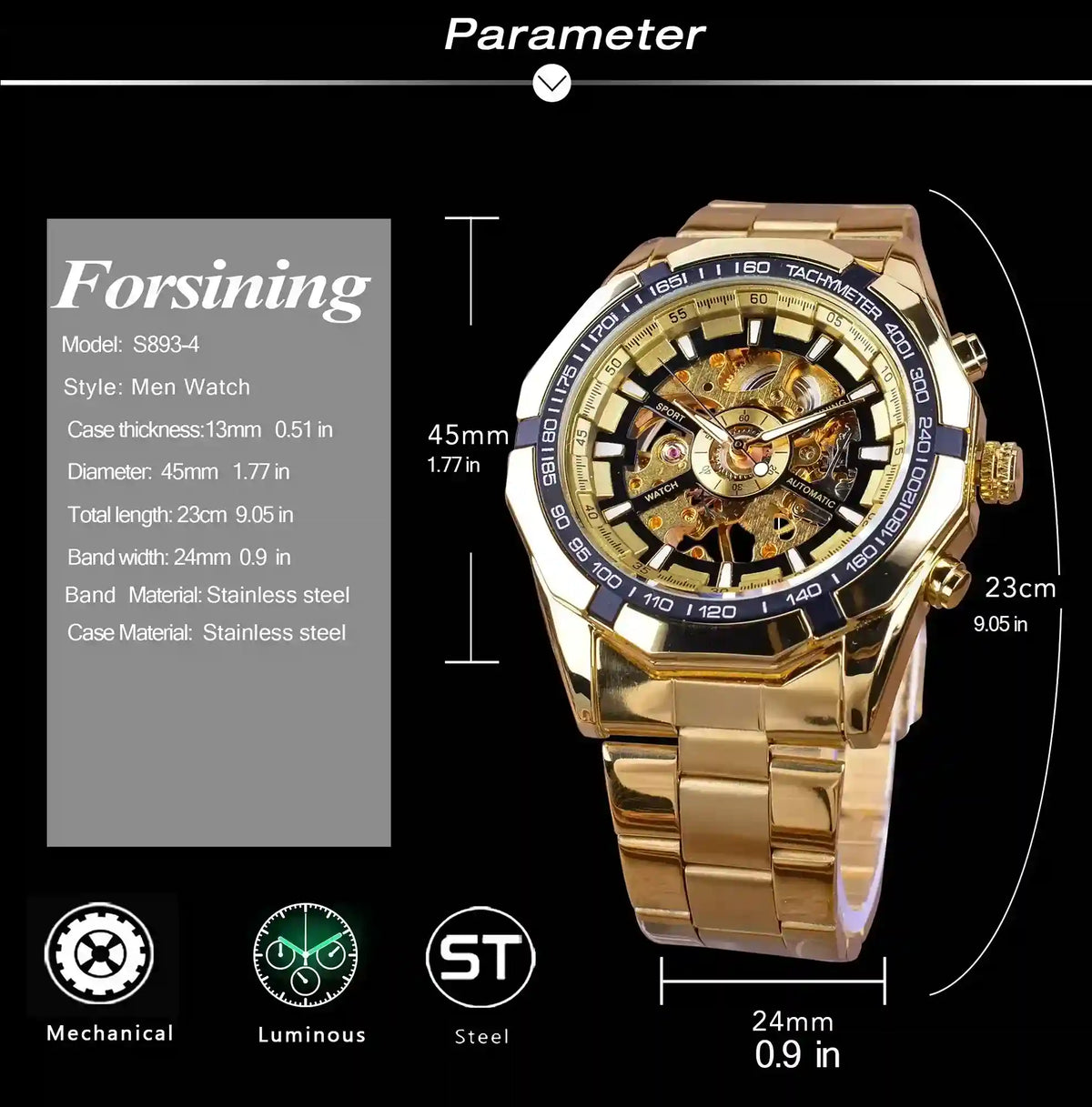 Reloj Forsining Hombre Automático Dorado | FOR-1