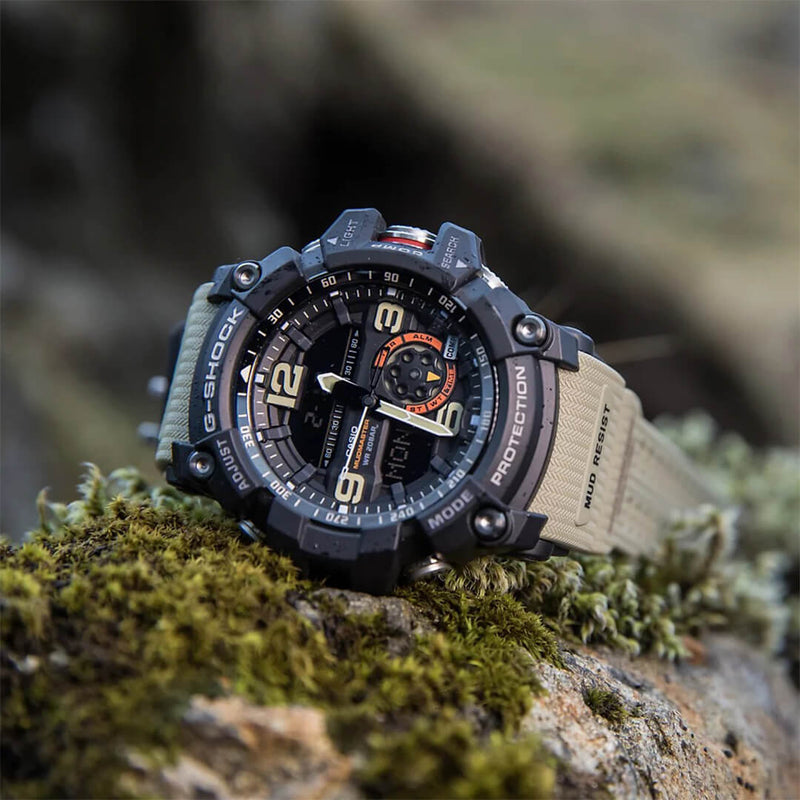 Vista lateral del Reloj G-Shock Mudmaster GG-1000-1A5 con botones de protección