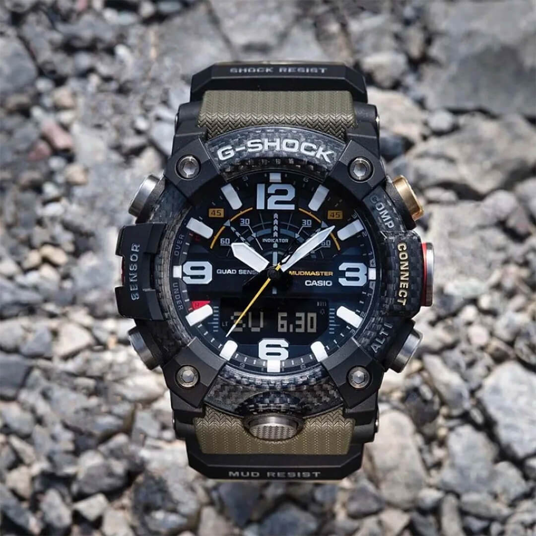 Reloj G-Shock Mudmaster GG-B100-1A3 puesto en la muñeca, estilo todoterreno