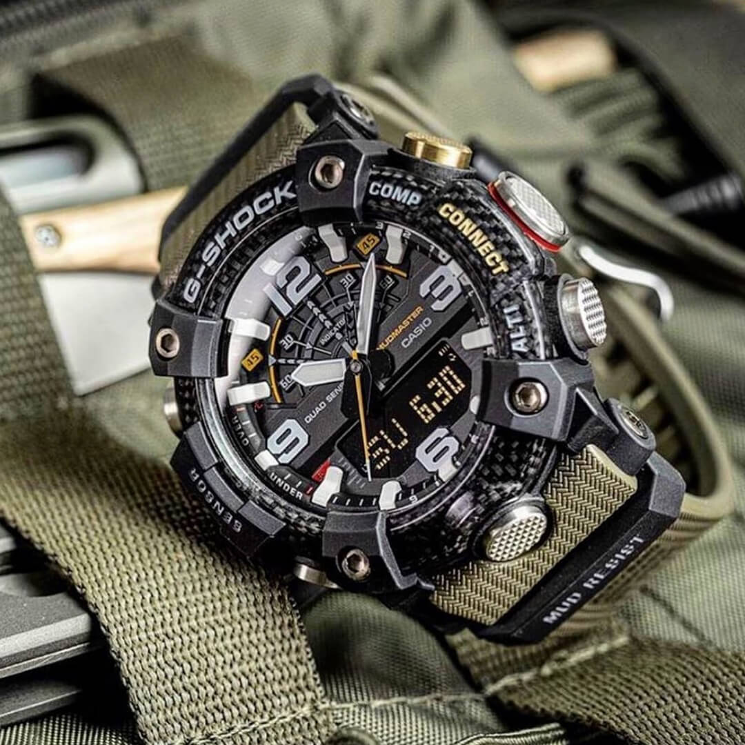 Detalle de la pantalla analógico-digital del Reloj G-Shock Mudmaster GG-B100-1A3