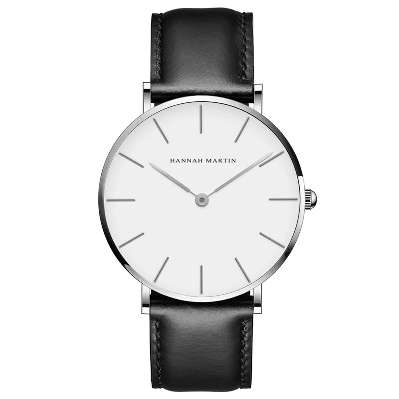 RELOJ HANNAH MARTIN CUERO NEGRO BLANCO HAN-M-11